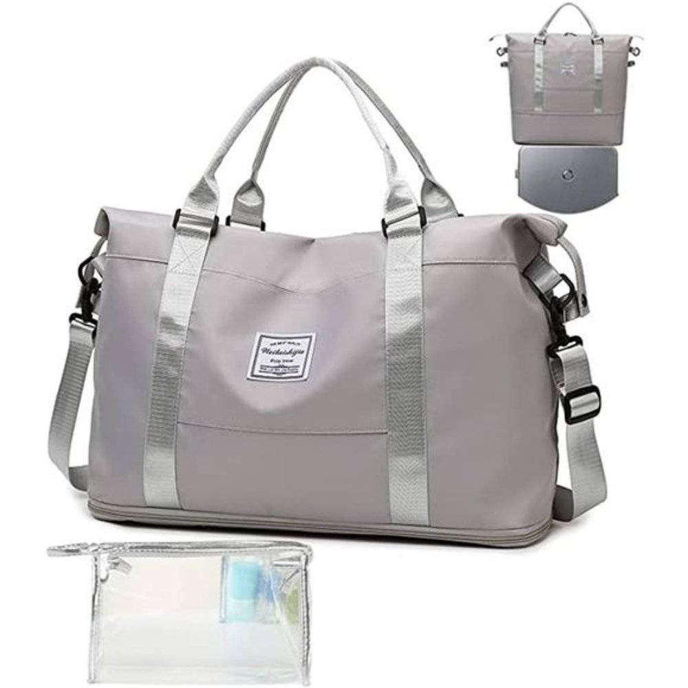 Duffel Bag for Women, Expandable Large Travel Bag,Tote Bag, Waterproof (grey)